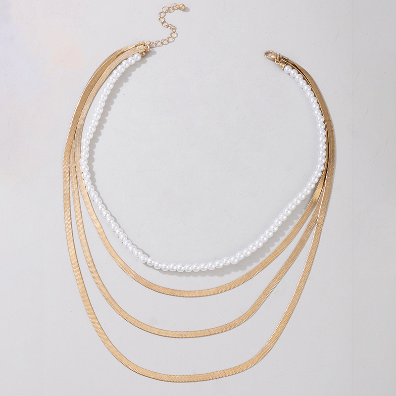 Fashion Pearl Drop Oil Pattern Checkerboard Geometric Clavicle Chain