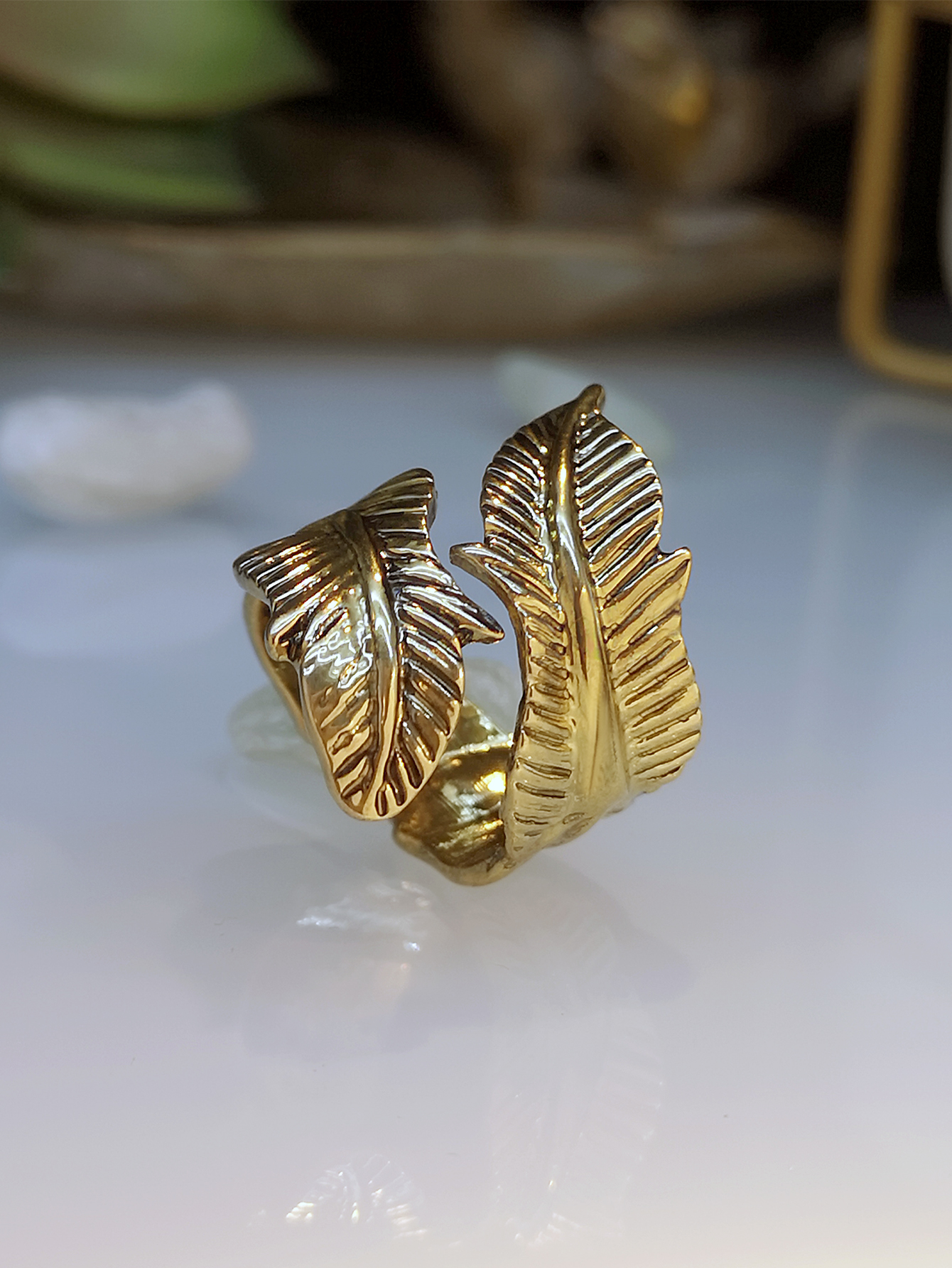 retro embossed tree leaf ring Bohemian creative leaf ring