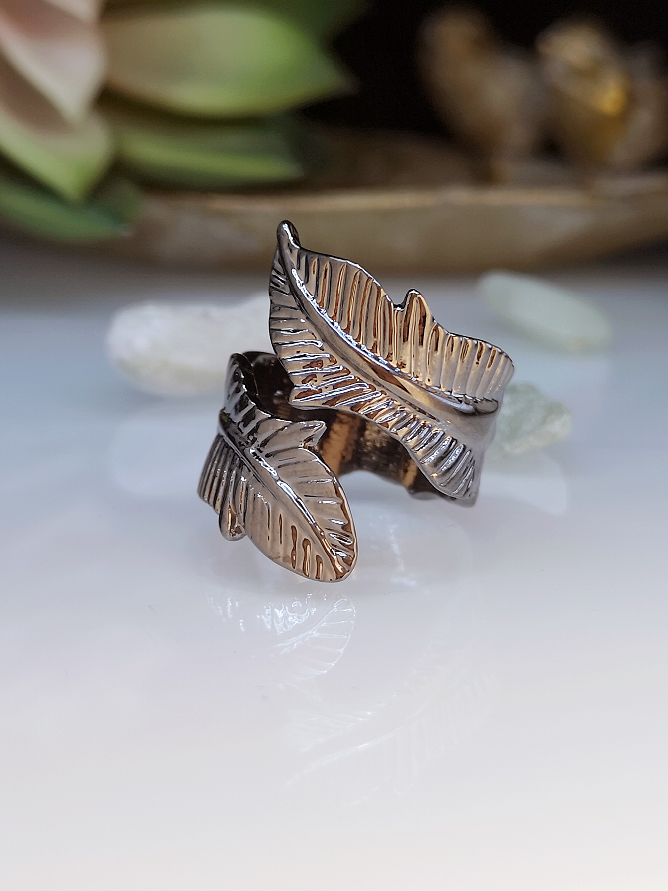 retro embossed tree leaf ring Bohemian creative leaf ring