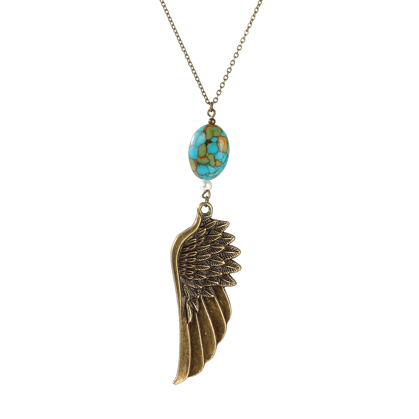 retro feathers carved eagle wings inlaid turquoise pendant necklacepicture3