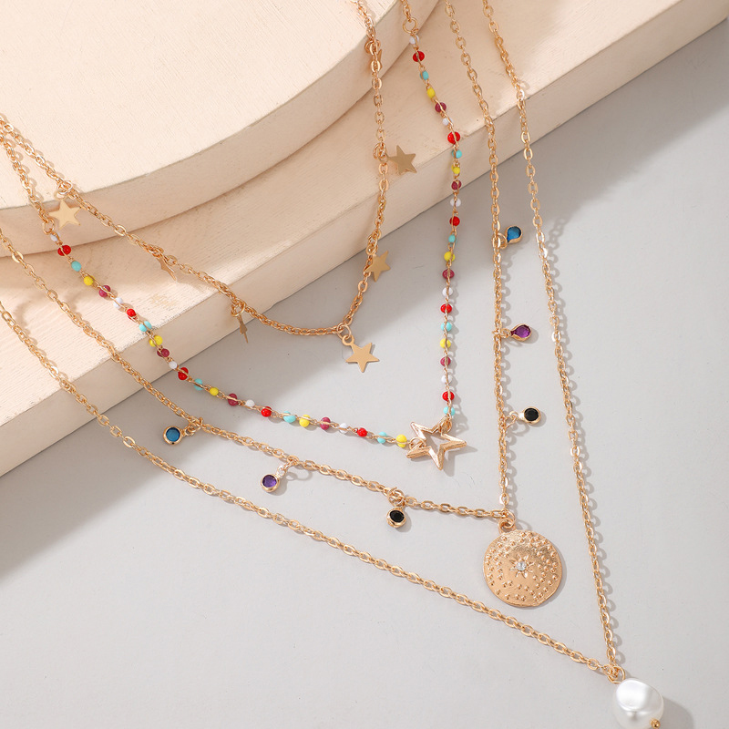 Boho Moon Star Pendant Multilayer Necklace Set