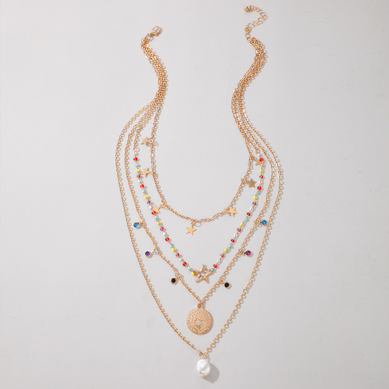 Boho Moon Star Pendant Multilayer Necklace Set