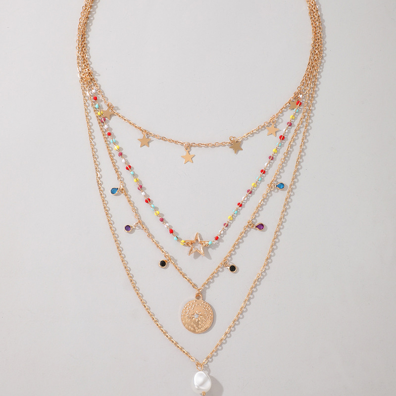 Boho Moon Star Pendant Multilayer Necklace Set