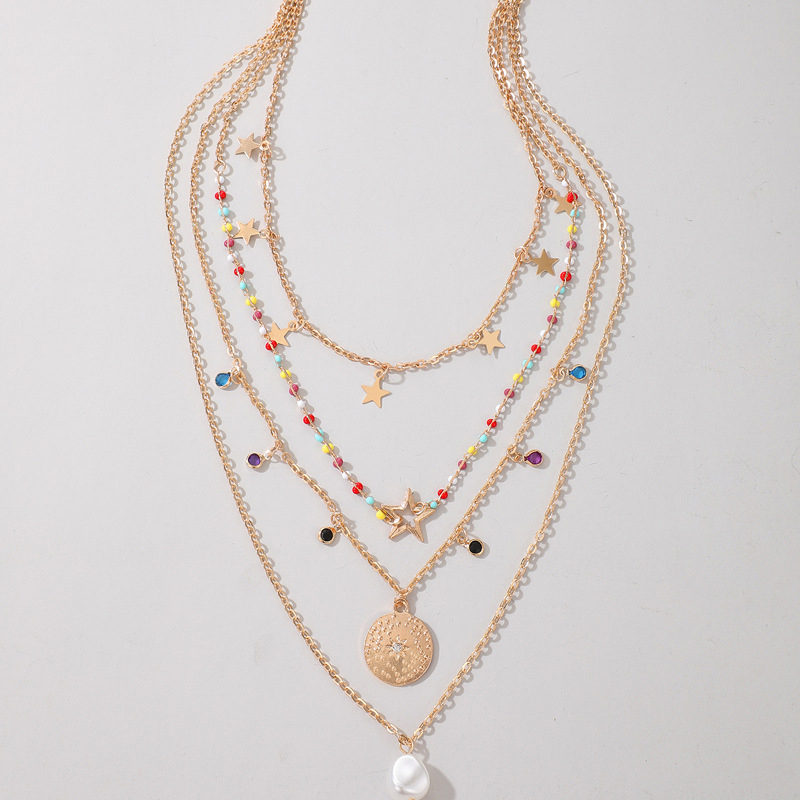 Boho Moon Star Pendant Multilayer Necklace Set