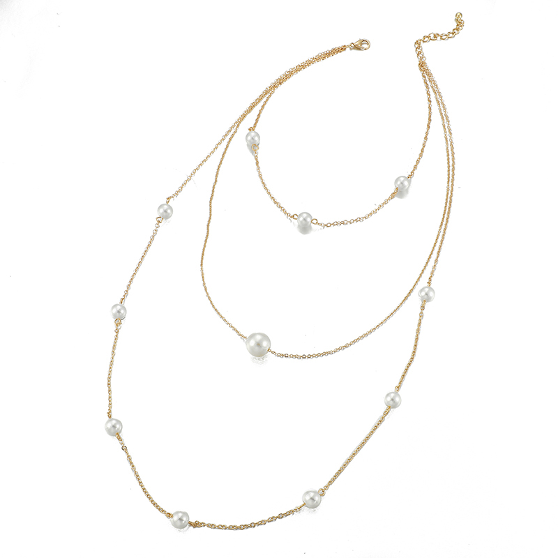 New Simple Chain Beaded Alloy Multilayer Pearl Long Necklacepicture3