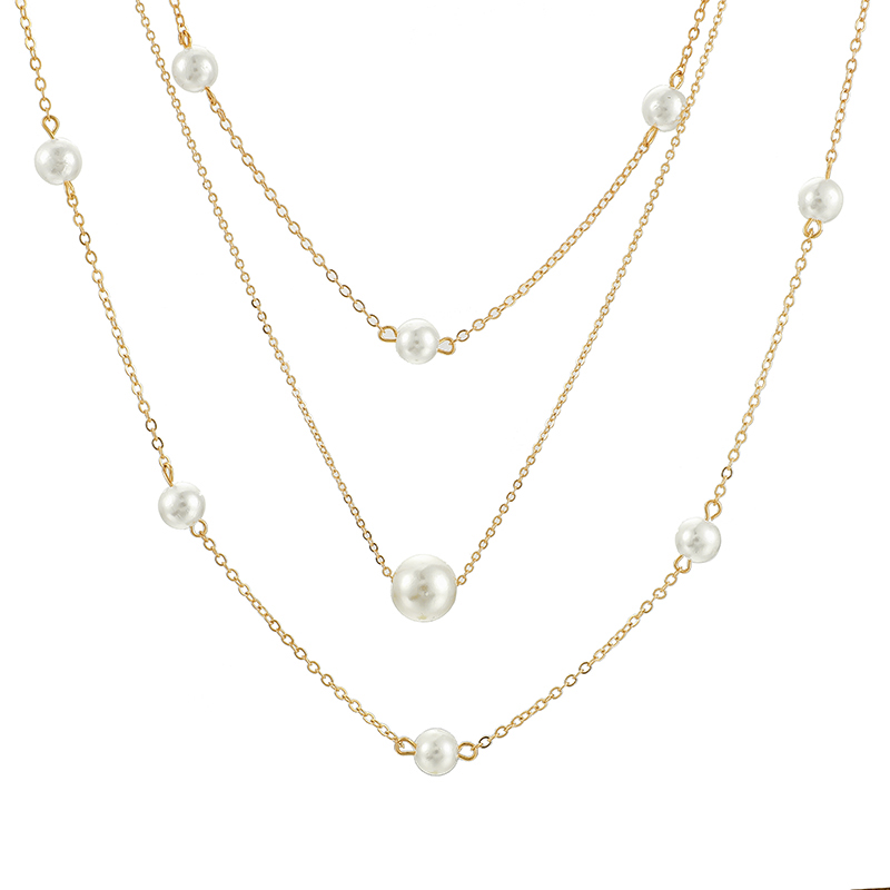 New Simple Chain Beaded Alloy Multilayer Pearl Long Necklacepicture5
