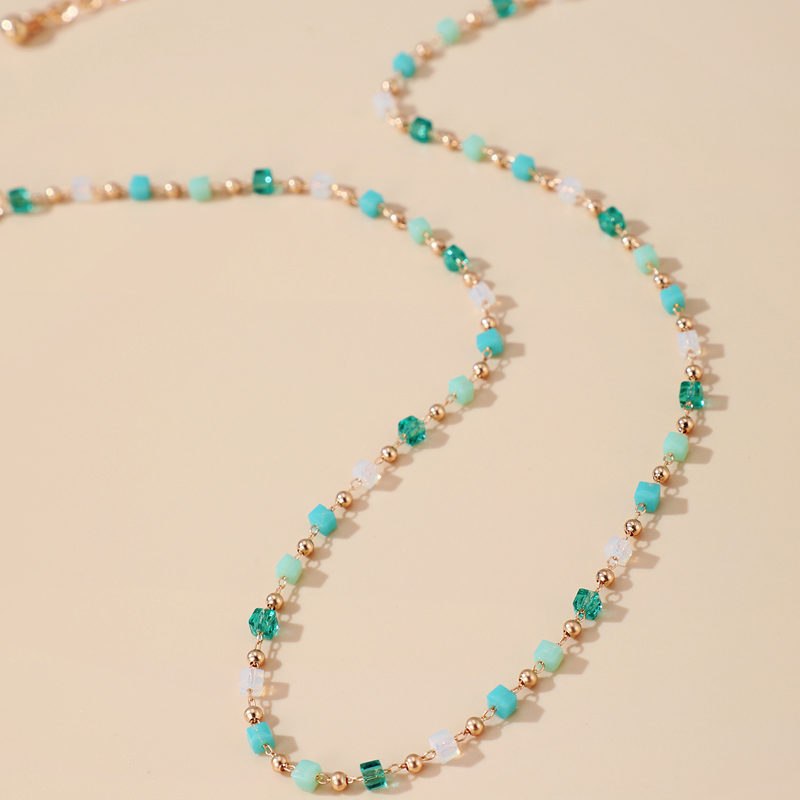 simple Korean green beaded square sugar ball splicing necklace