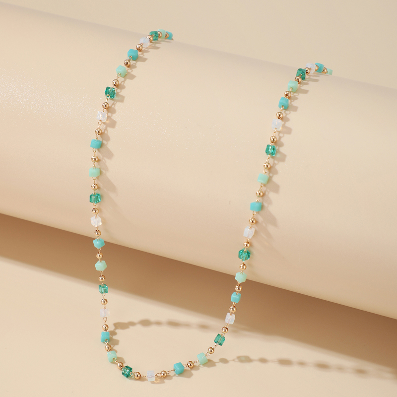 simple Korean green beaded square sugar ball splicing necklace