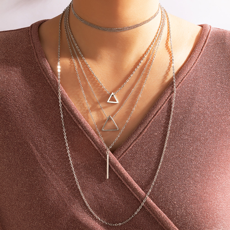 retro simple geometric hollow triangle multilayer alloy necklacepicture2
