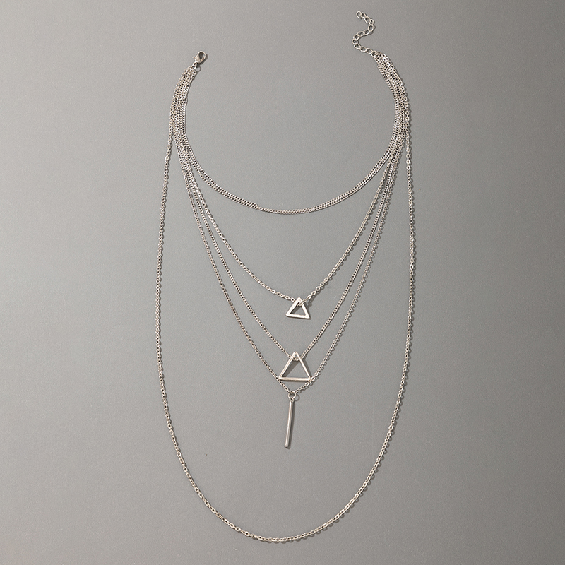 retro simple geometric hollow triangle multilayer alloy necklacepicture3