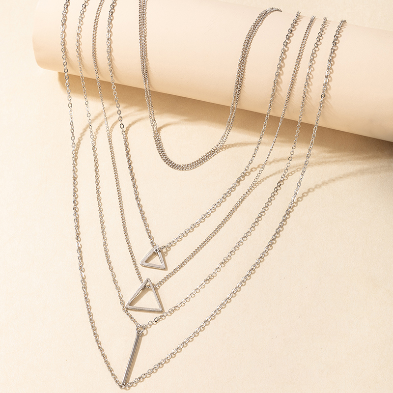retro simple geometric hollow triangle multilayer alloy necklacepicture4