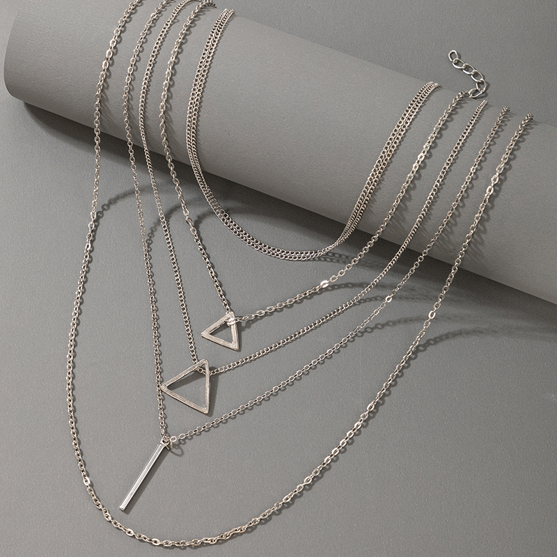 retro simple geometric hollow triangle multilayer alloy necklacepicture7