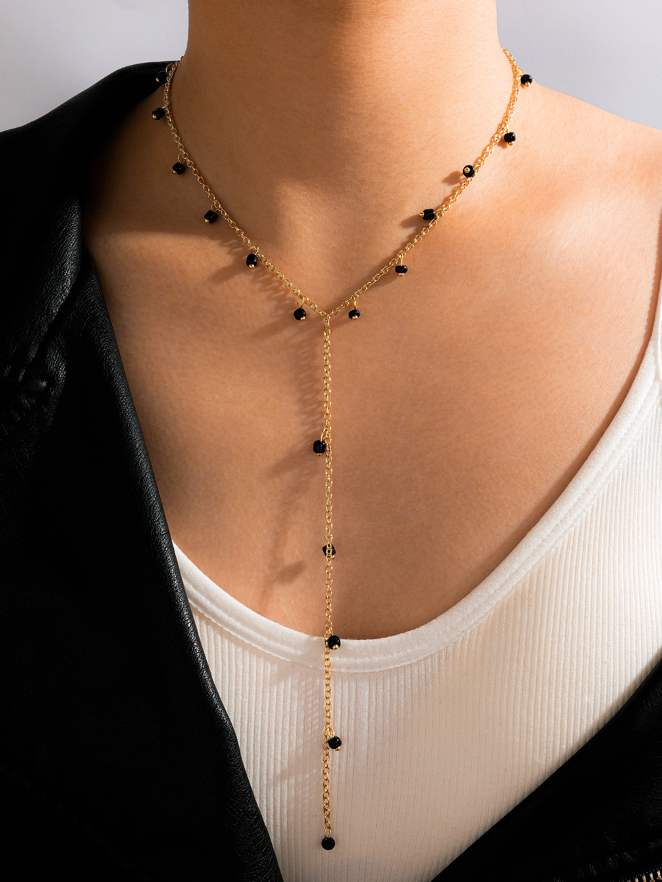 fashion new black beads bohemian gold chain bead necklace