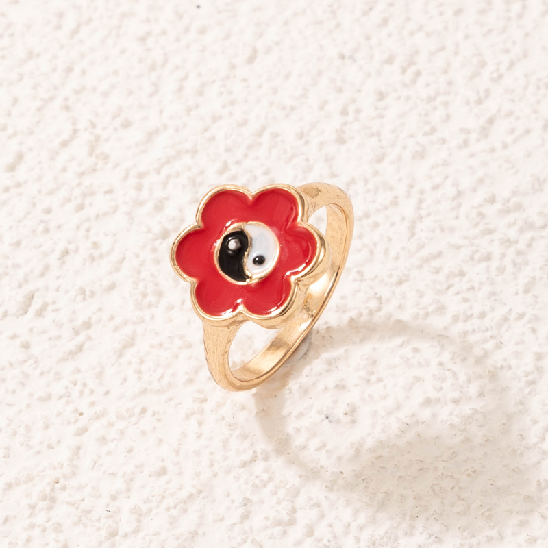 fashion geometric alloy drip oil color flower tai chi ring