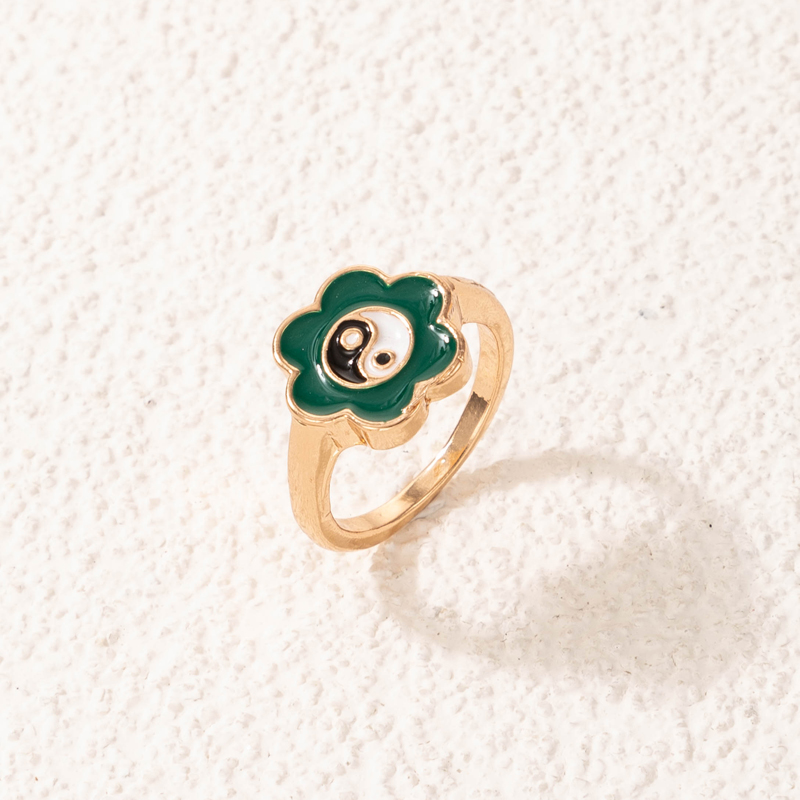 fashion geometric alloy drip oil color flower tai chi ring