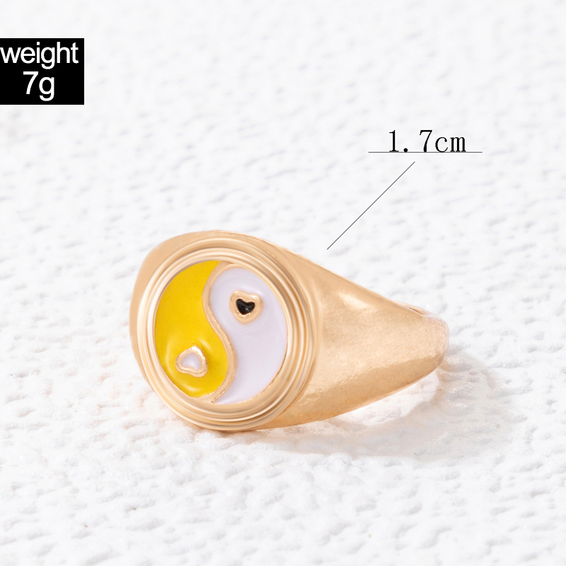 fashion geometric alloy drip oil color flower tai chi ring