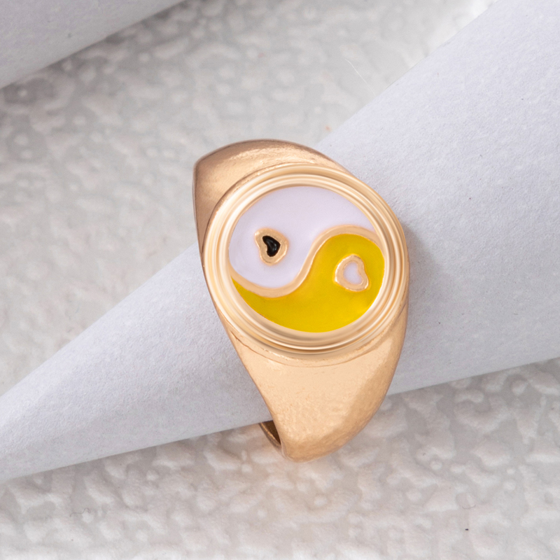 fashion geometric alloy drip oil color flower tai chi ring