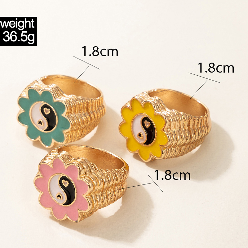 fashion geometric alloy drip oil color flower tai chi ring