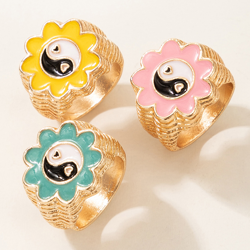 fashion geometric alloy drip oil color flower tai chi ring