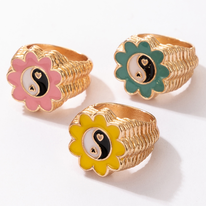 fashion geometric alloy drip oil color flower tai chi ring