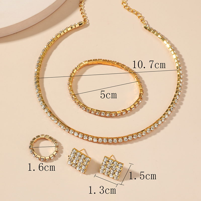 Bridal jewelry rhinestone chain necklace bracelet ring earrings set