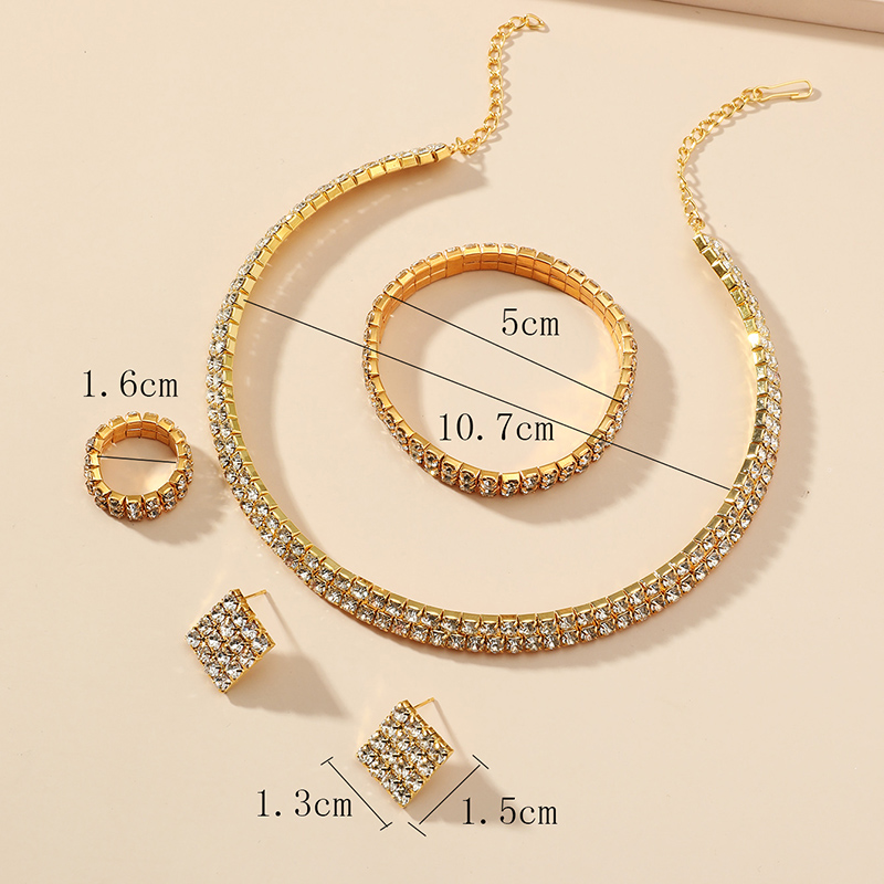 Bridal jewelry rhinestone chain necklace bracelet ring earrings set