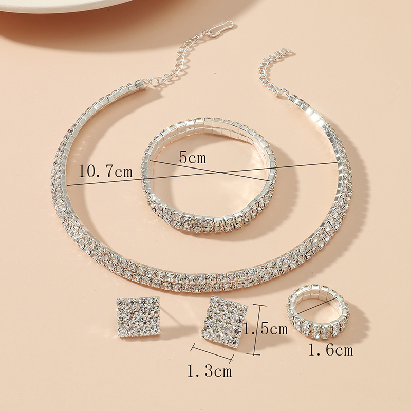 Bridal jewelry rhinestone chain necklace bracelet ring earrings set