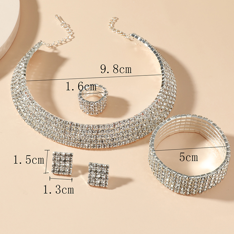 Bridal jewelry rhinestone chain necklace bracelet ring earrings set