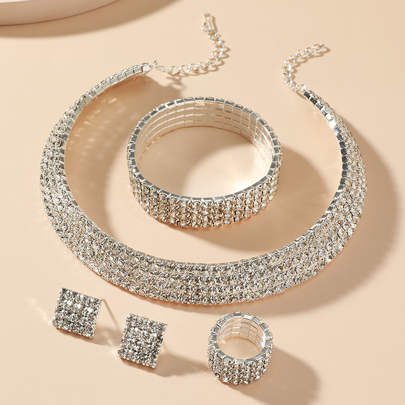 Bridal jewelry rhinestone chain necklace bracelet ring earrings set