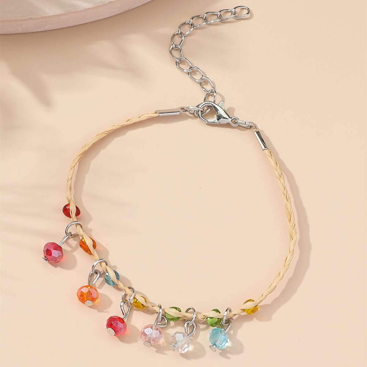 Vintage Colorful Crystal Bracelet Hand Braided Raffia Braceletpicture2
