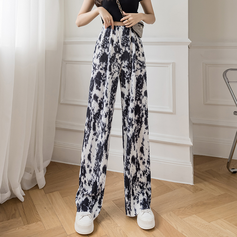 2022 spring and summer new pleated high waist slim straight pants pattern drape loose casual pants womens clothingpicture3