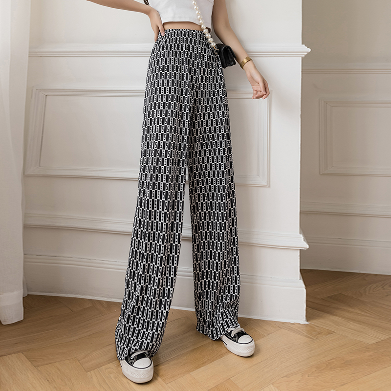 2022 spring and summer new pleated high waist slim straight pants pattern drape loose casual pants womens clothingpicture5