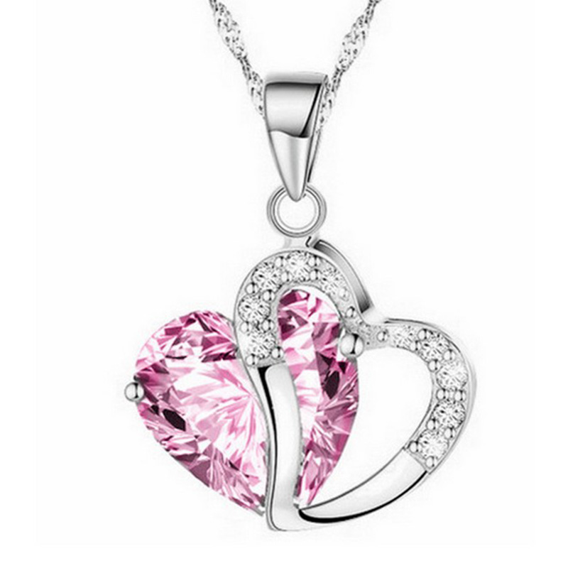 Simple Rhinestone Zircon Peach Heart Love Necklace