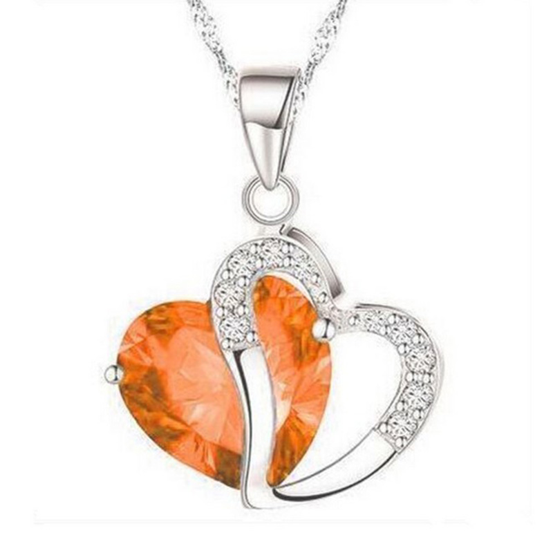 Simple Rhinestone Zircon Peach Heart Love Necklace