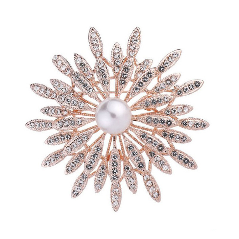 Fashion Double Rhinestone Pearl Flower Alloy Broochpicture1