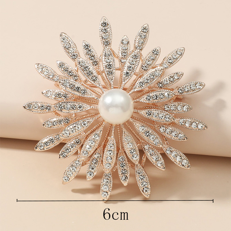 Fashion Double Rhinestone Pearl Flower Alloy Broochpicture4