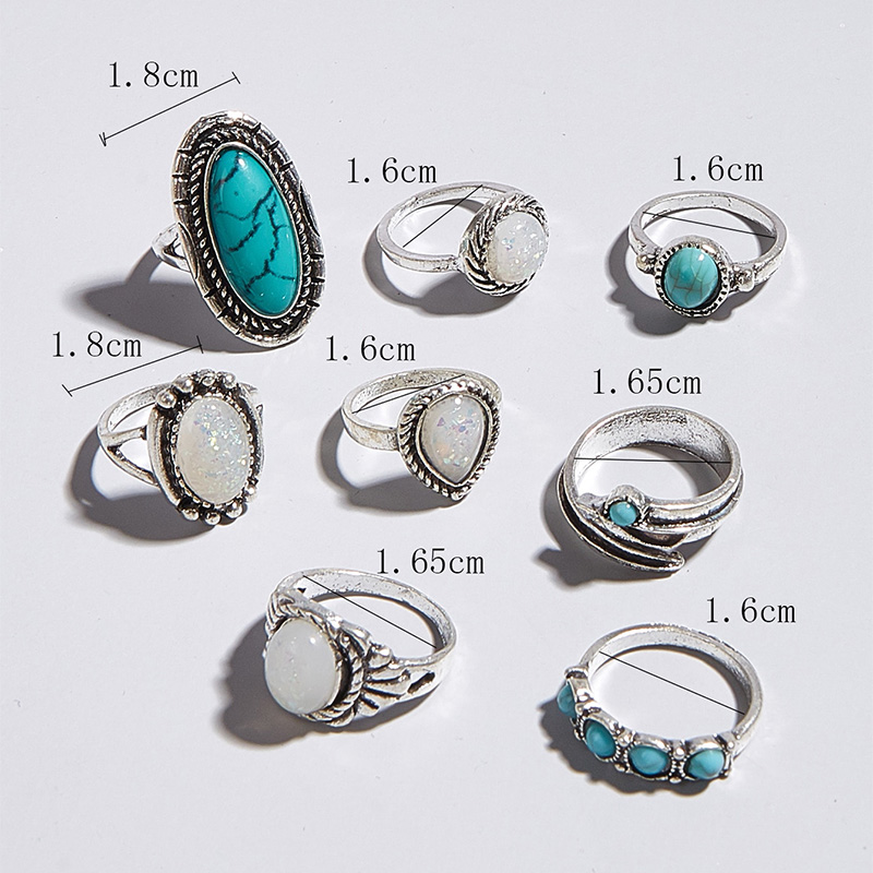 Vintage Alloy Inlaid Turquoise Geometric Ring Set of 8picture3