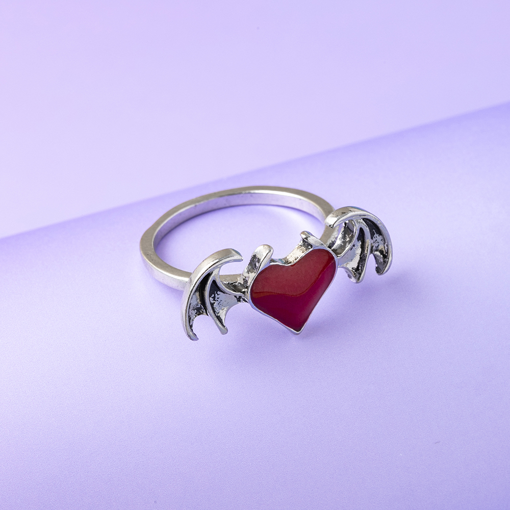 Simple Red Drip Heart Wing Alloy Ring