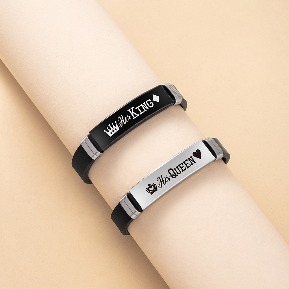 fashion letter king queen crown printing stainless steel couple braceletpicture2