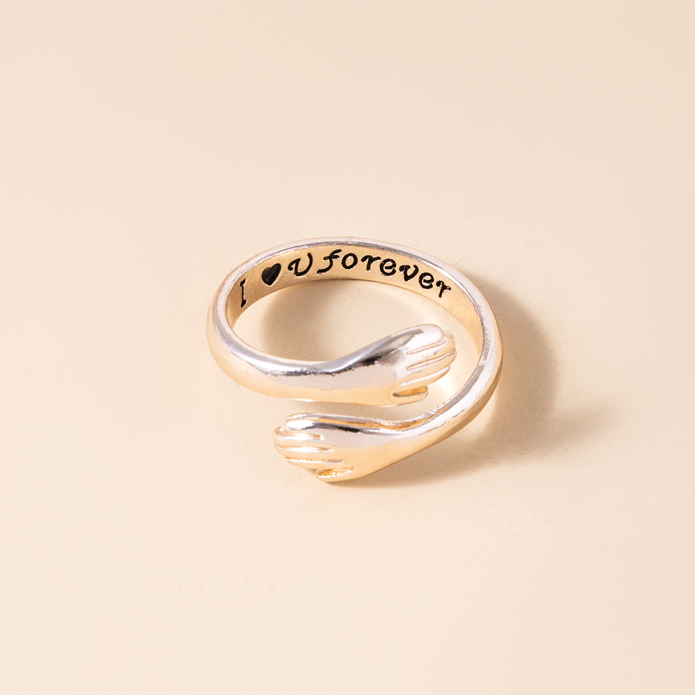 fashion geometric hands hug lettering alloy ring