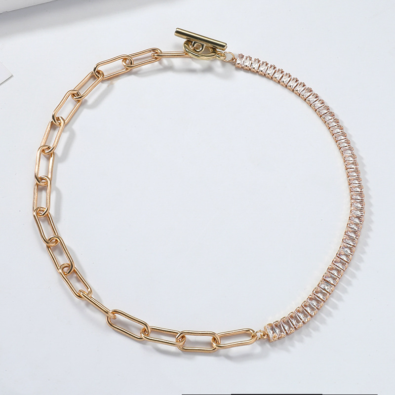 Fashion Crystal Zircon Splicing Chain OT Buckle Alloy Necklace