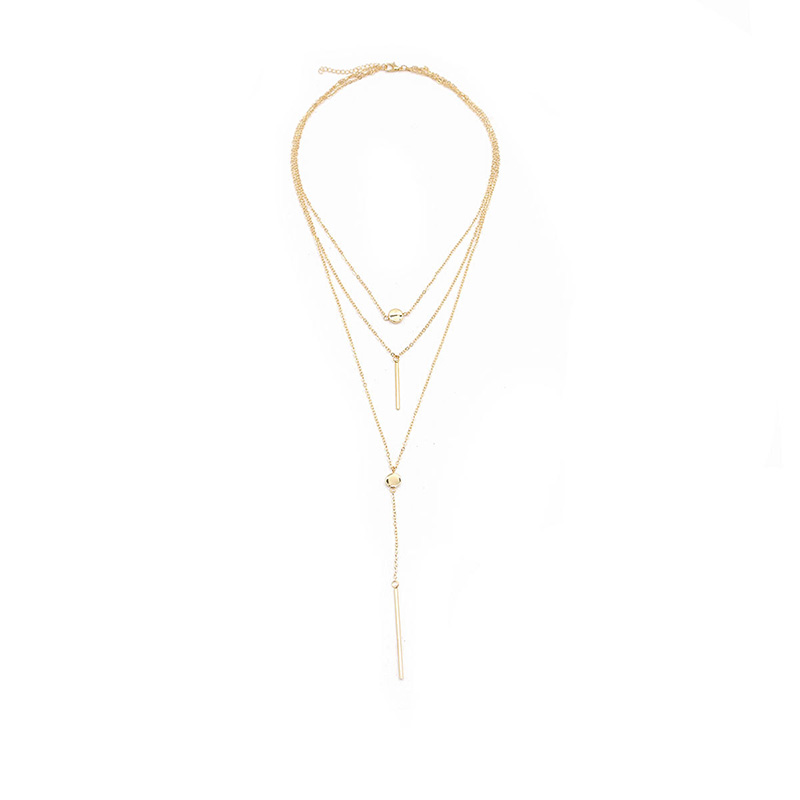 Fashionable simple multi-layered long stick pendent alloy necklace