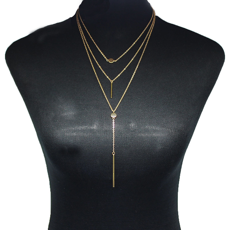 Fashionable simple multi-layered long stick pendent alloy necklace