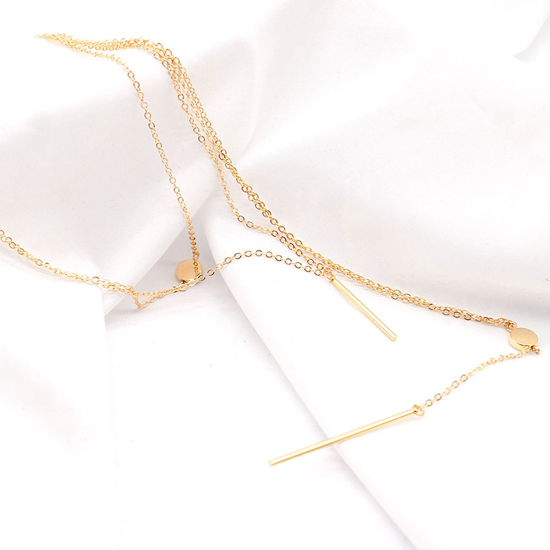 Fashionable simple multi-layered long stick pendent alloy necklace