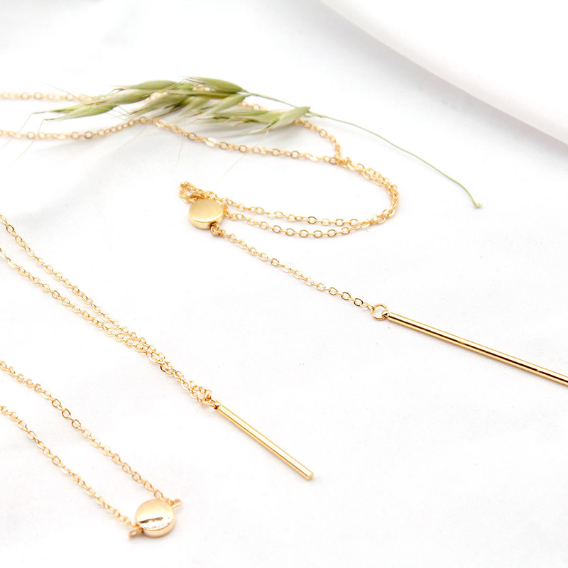 Fashionable simple multi-layered long stick pendent alloy necklace