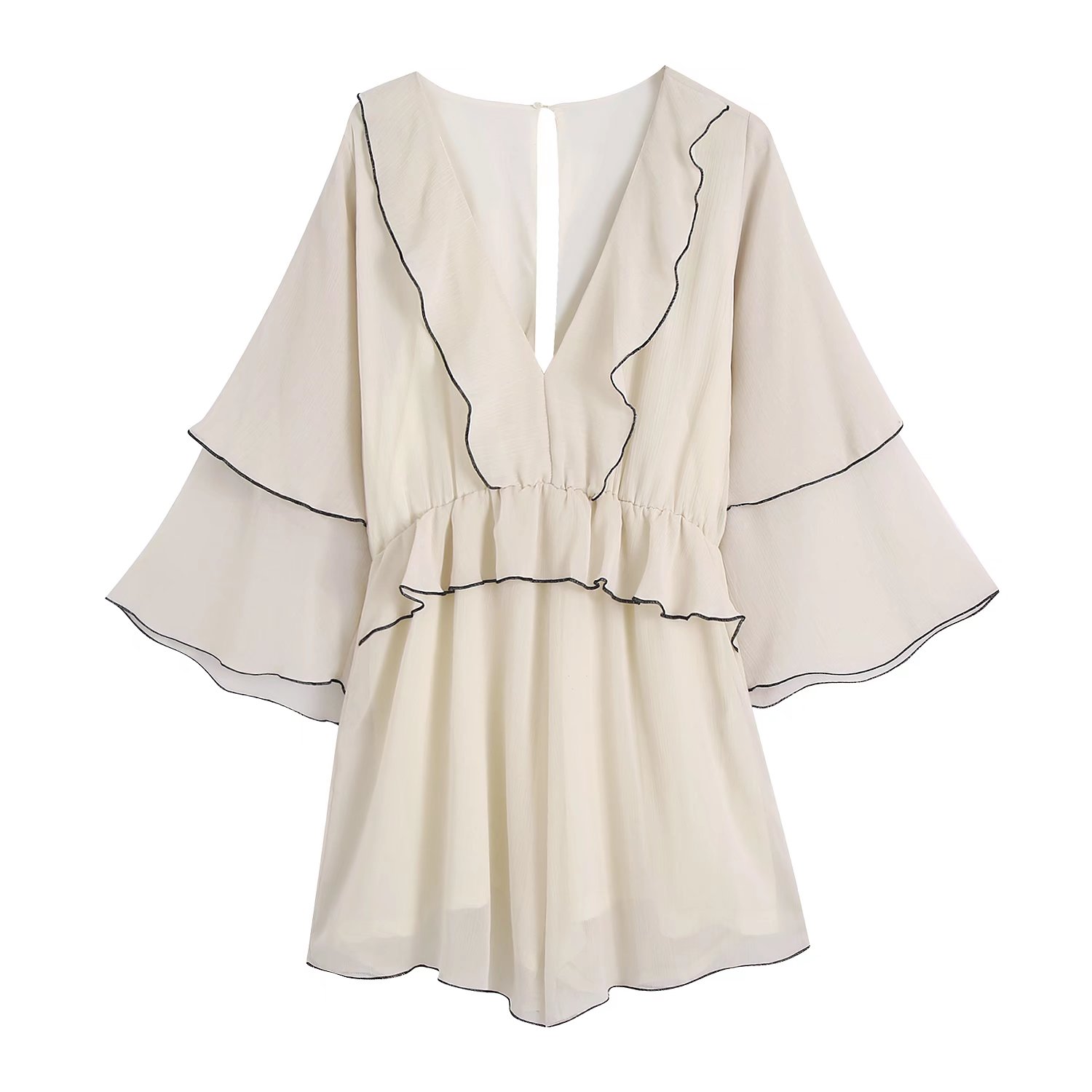 2022 Summer White Long Sleeve Solid Color Ruffle Jumpsuitpicture2