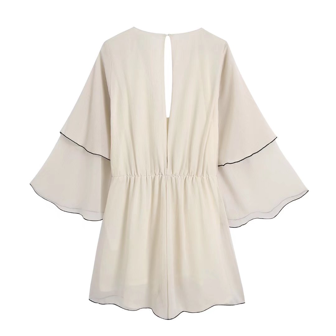 2022 Summer White Long Sleeve Solid Color Ruffle Jumpsuitpicture3