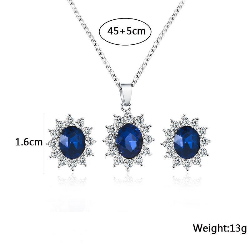 Fashion Rhinestone Crystal Gemstone Flower Necklace Stud Earrings Set