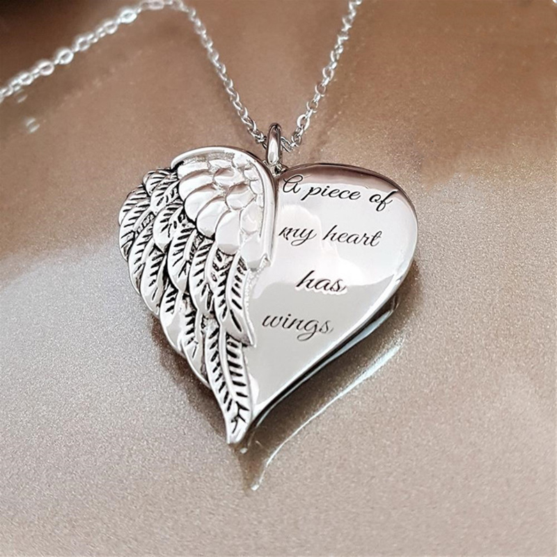 Fashion Letters Angel Wings Heart Pendent Alloy Necklace