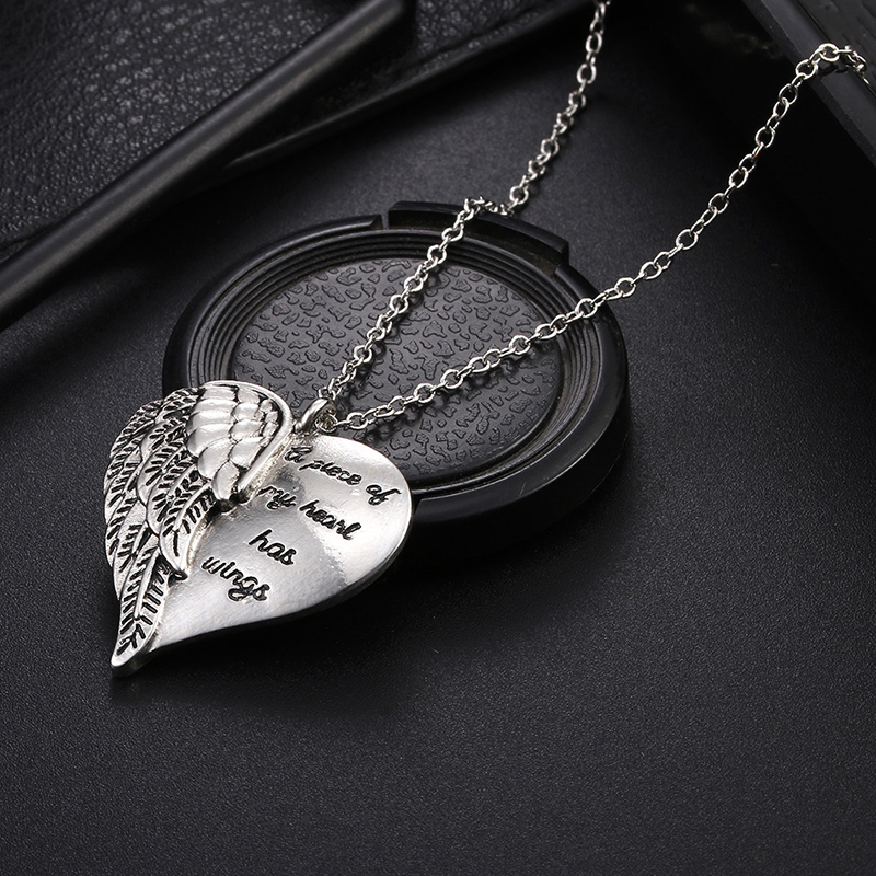 Fashion Letters Angel Wings Heart Pendent Alloy Necklace